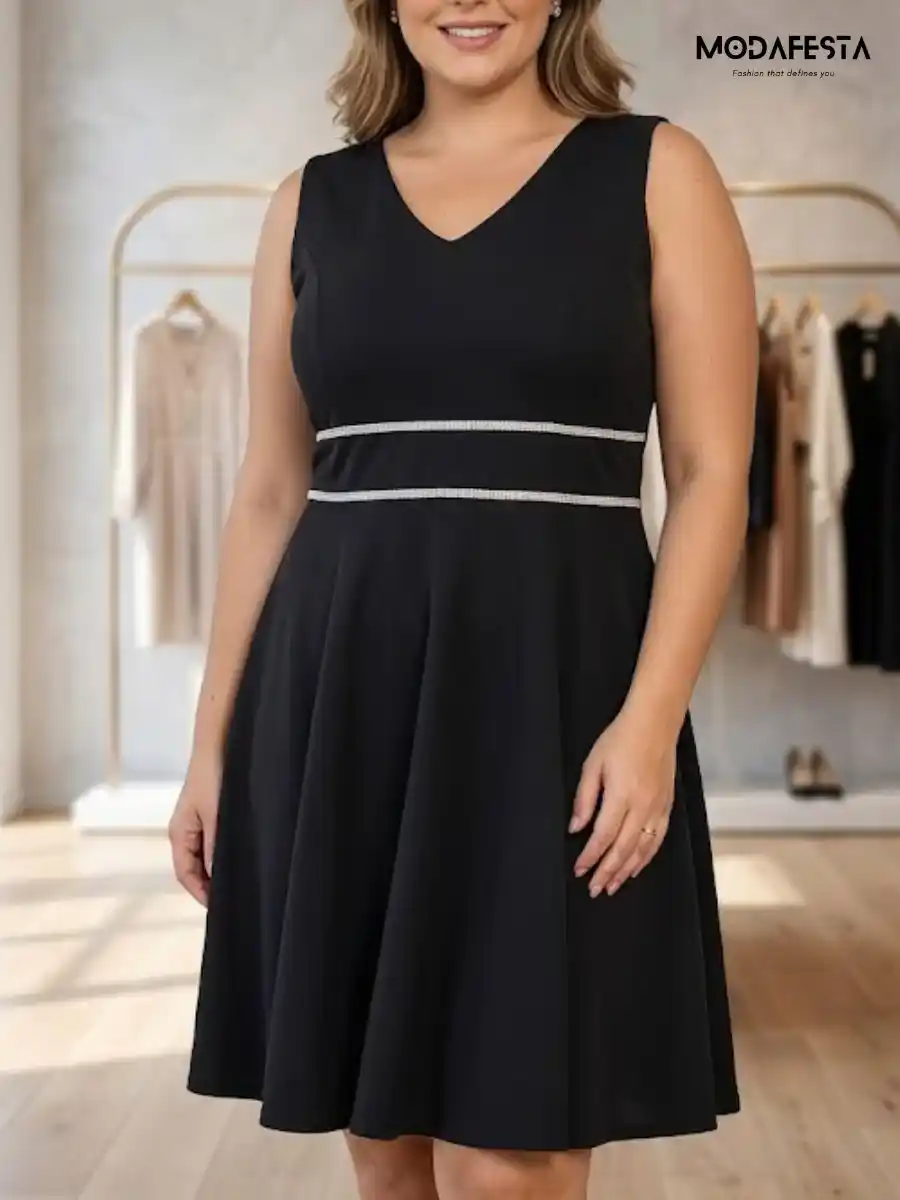 Elegant Embellished V-Neck Fit And Flare Party Dress