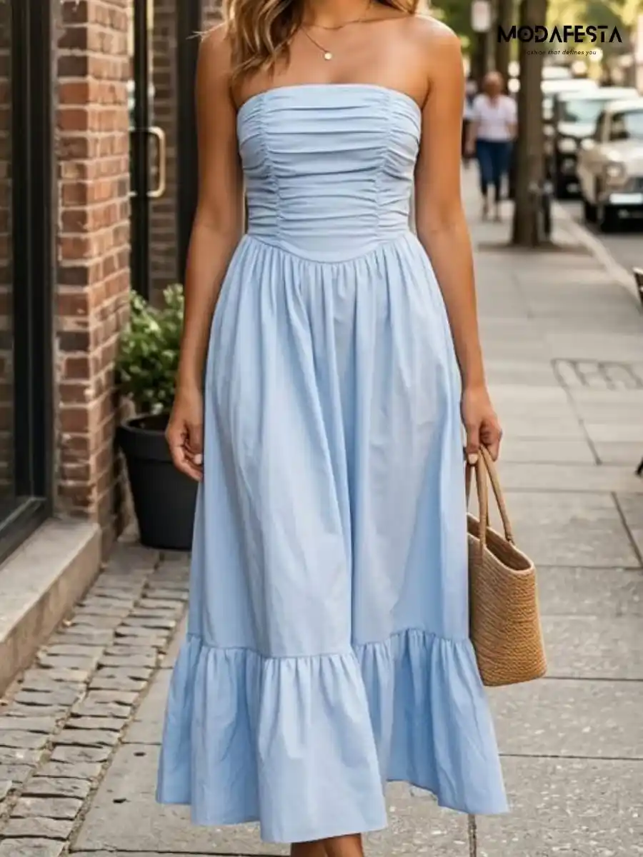 Elegant Strapless Ruched Tube Dress