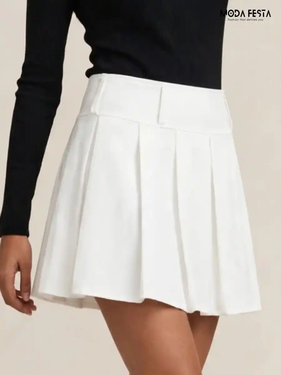 ModaFesta -chic-white-pleated-mini-skirt