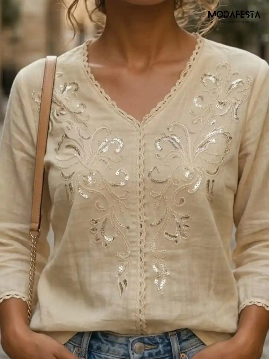ModaFesta -elegant-beige-embroidered-a-line-top