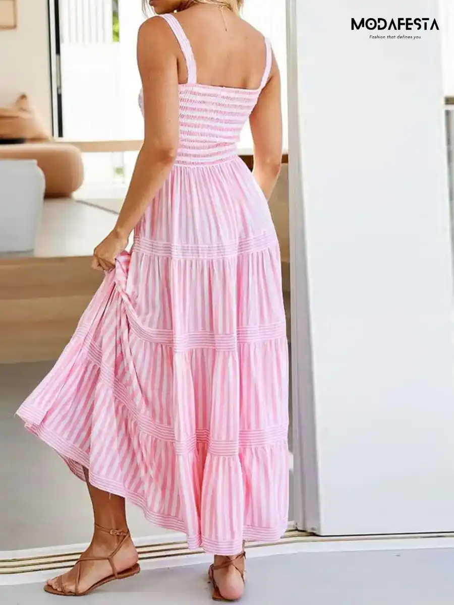 ModaFesta -elegant-summer-striped-dress-light-pink