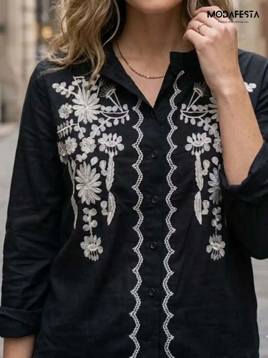 ModaFesta -elegant-floral-embroidered-design-shirt-black