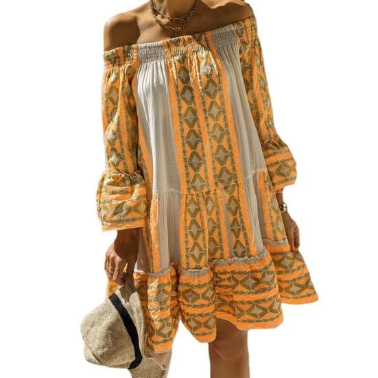 ModaFesta -flared-summer-dress-yellow-geometric-printed