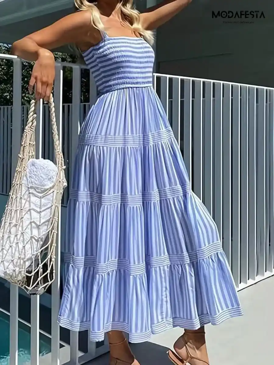 ModaFesta -elegant-summer-striped-dress-blue
