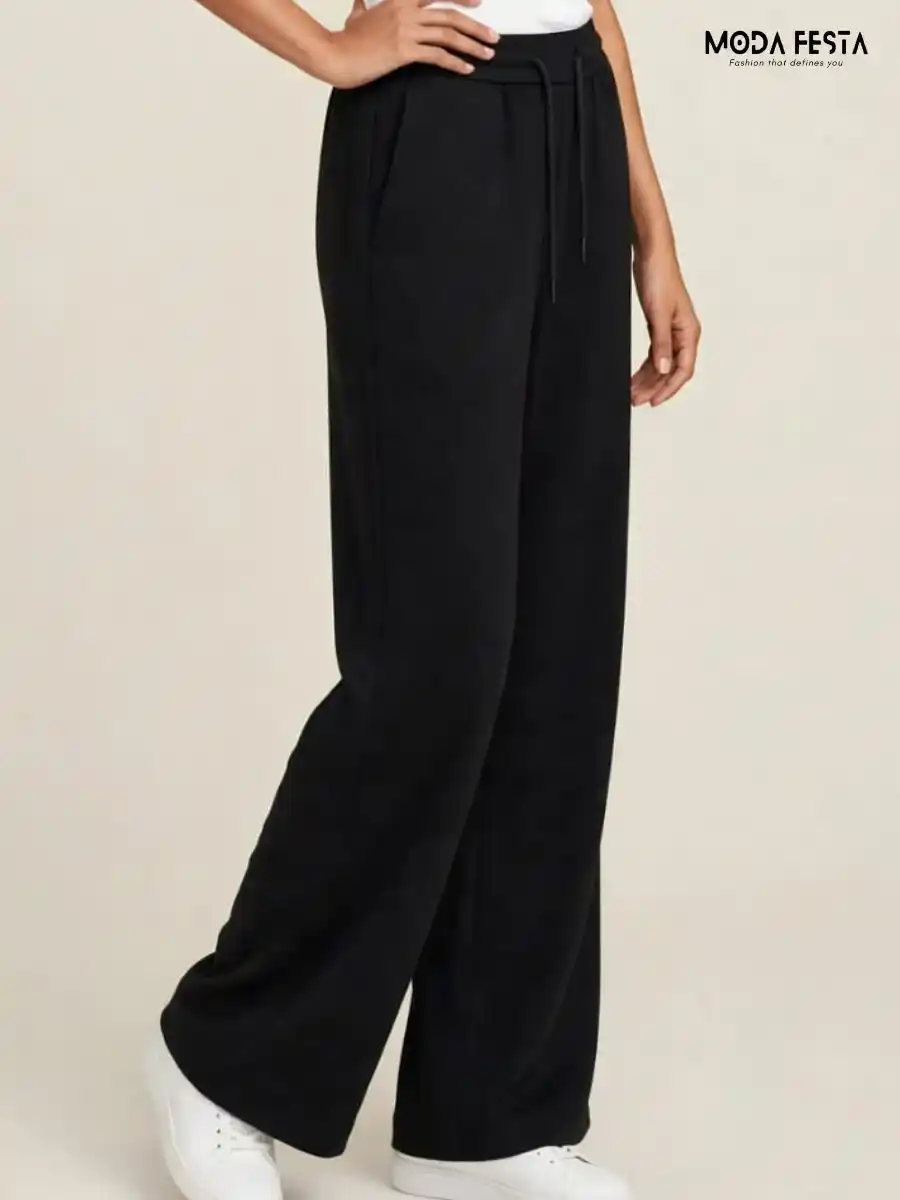 ModaFesta -black-drawstring-casual-pants