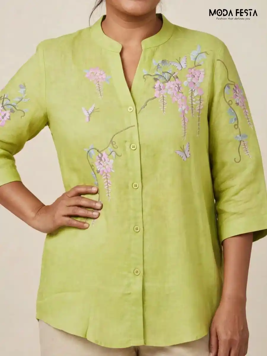 ModaFesta -green-floral-embroidered-casual-shirt