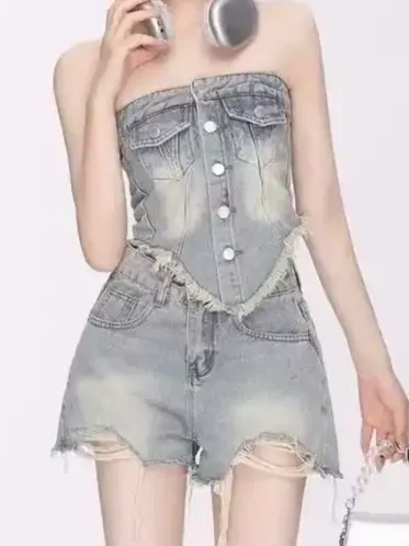 Denim Shorts Set