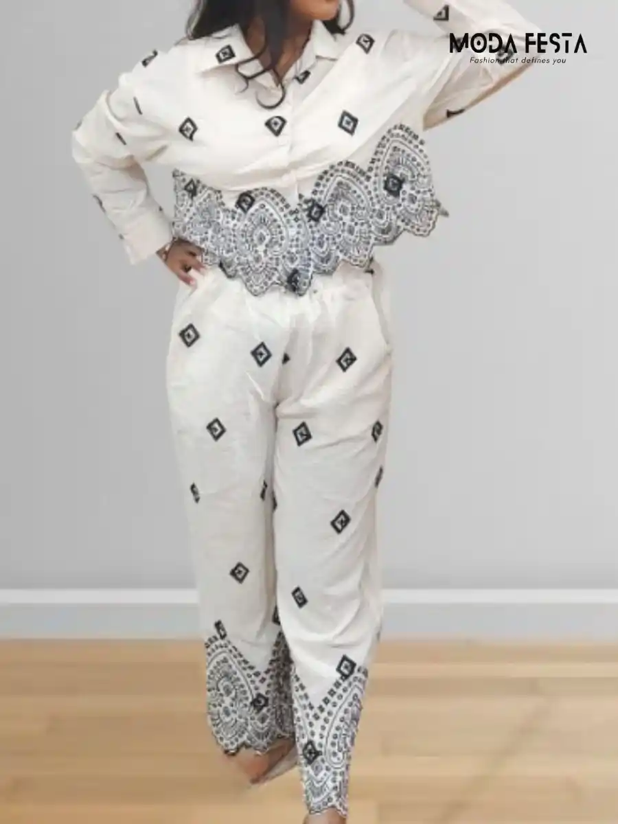 ModaFesta -stylish-geometric-print-coord-set-beige