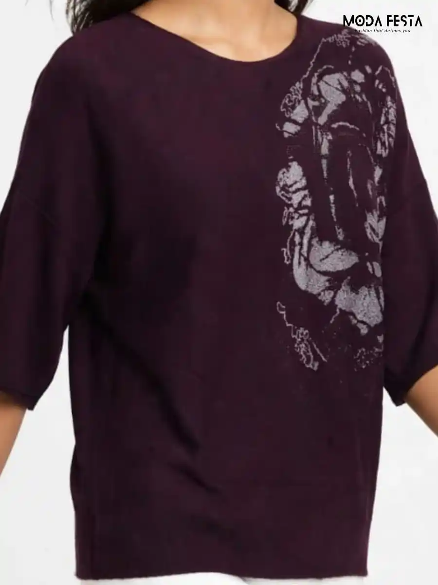 ModaFesta -plum-purple-printed-knit-top