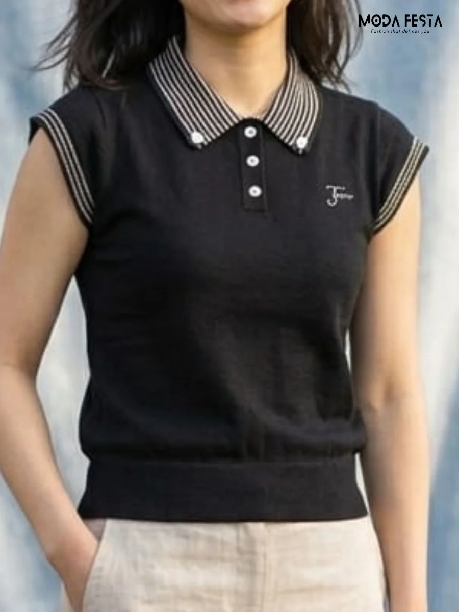 Striped Collar Knit Polo
