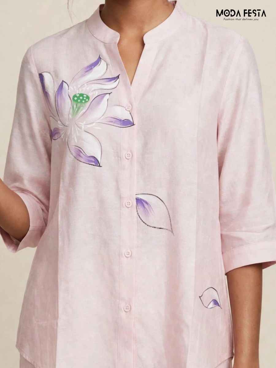 ModaFesta -pink-hand-painted-floral-casual-shirt