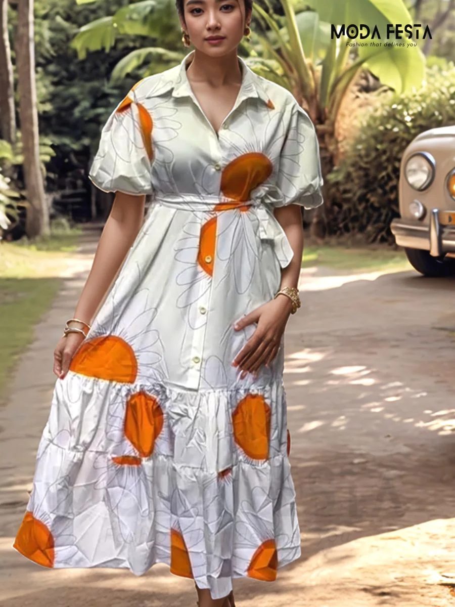 ModaFesta - elegant-print-dress-white