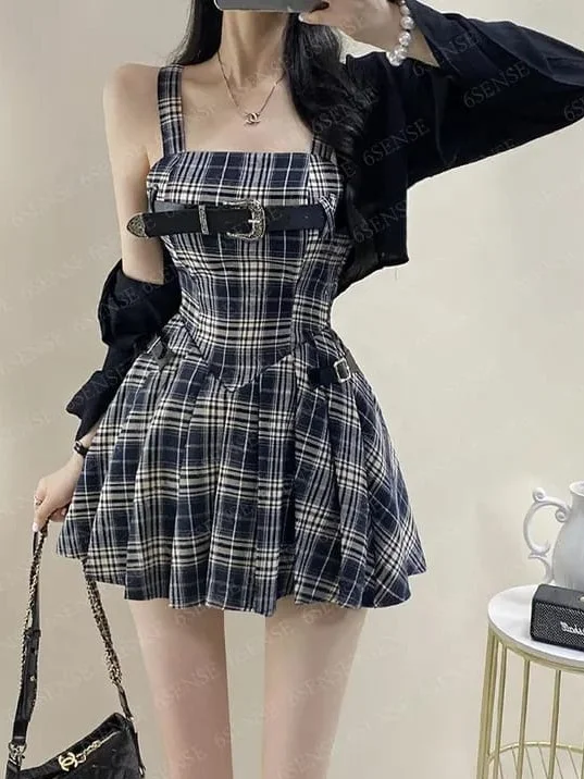 ModaFesta - belted-a-line-mini-dress-black