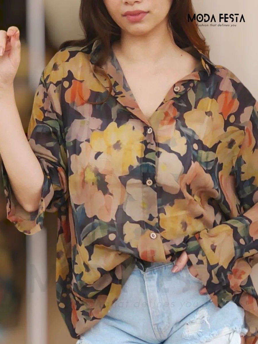 ModaFesta - chiffon-black-printed-shirt