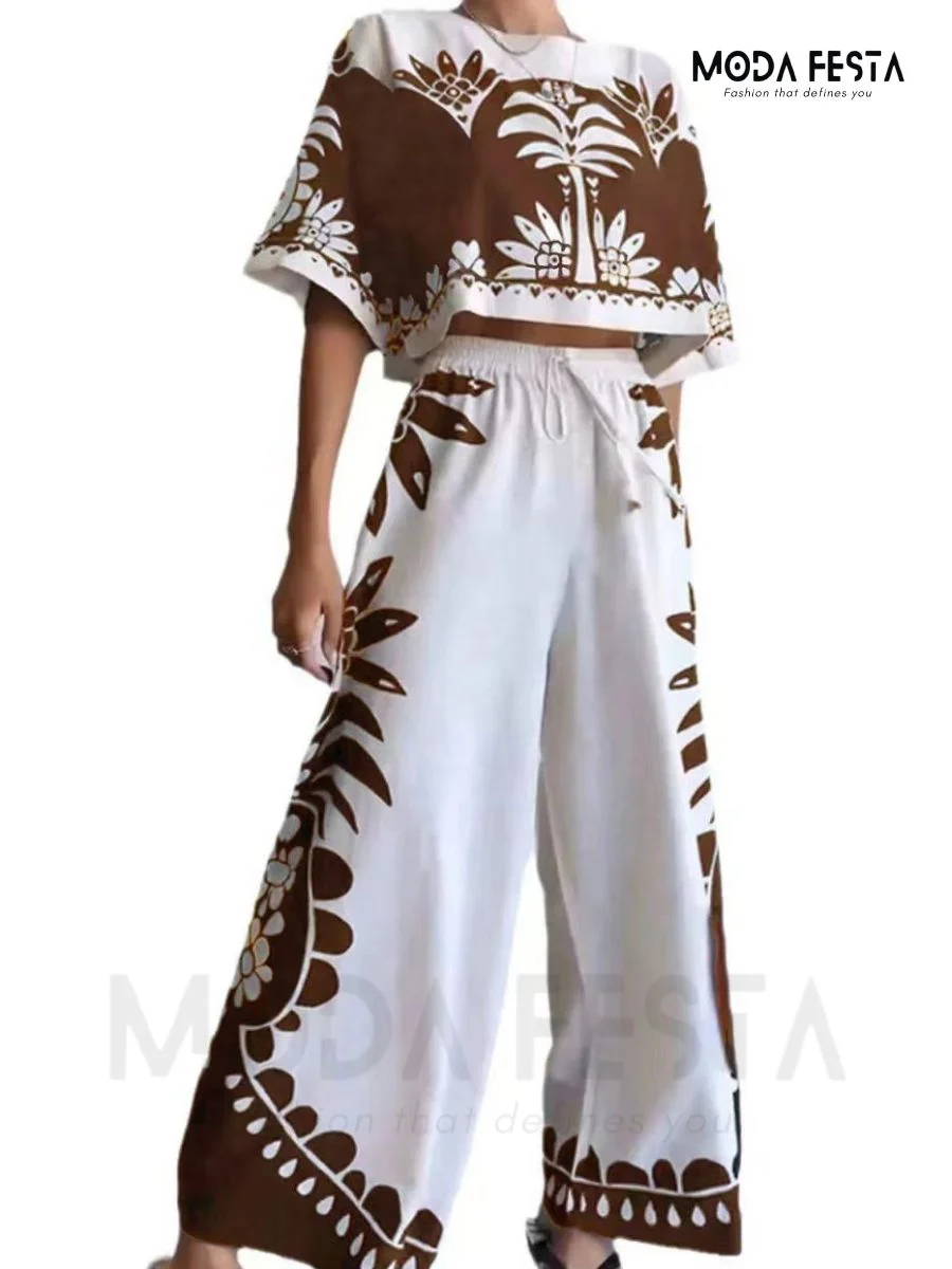 ModaFesta - vintage-printed-coord-set-brown