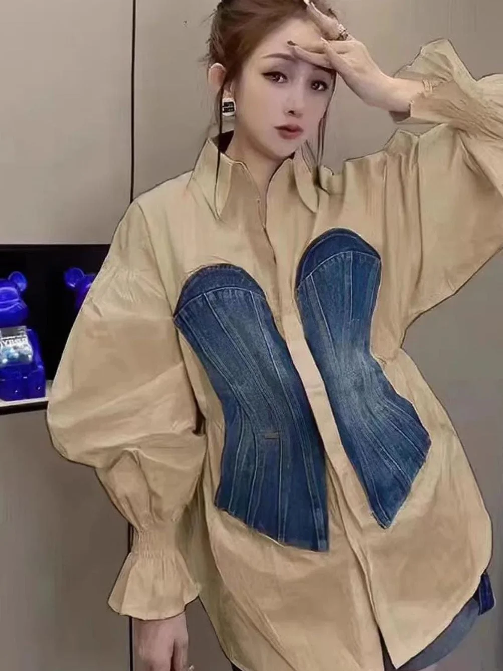 ModaFesta - trendy-shirt-with-denim-greenish