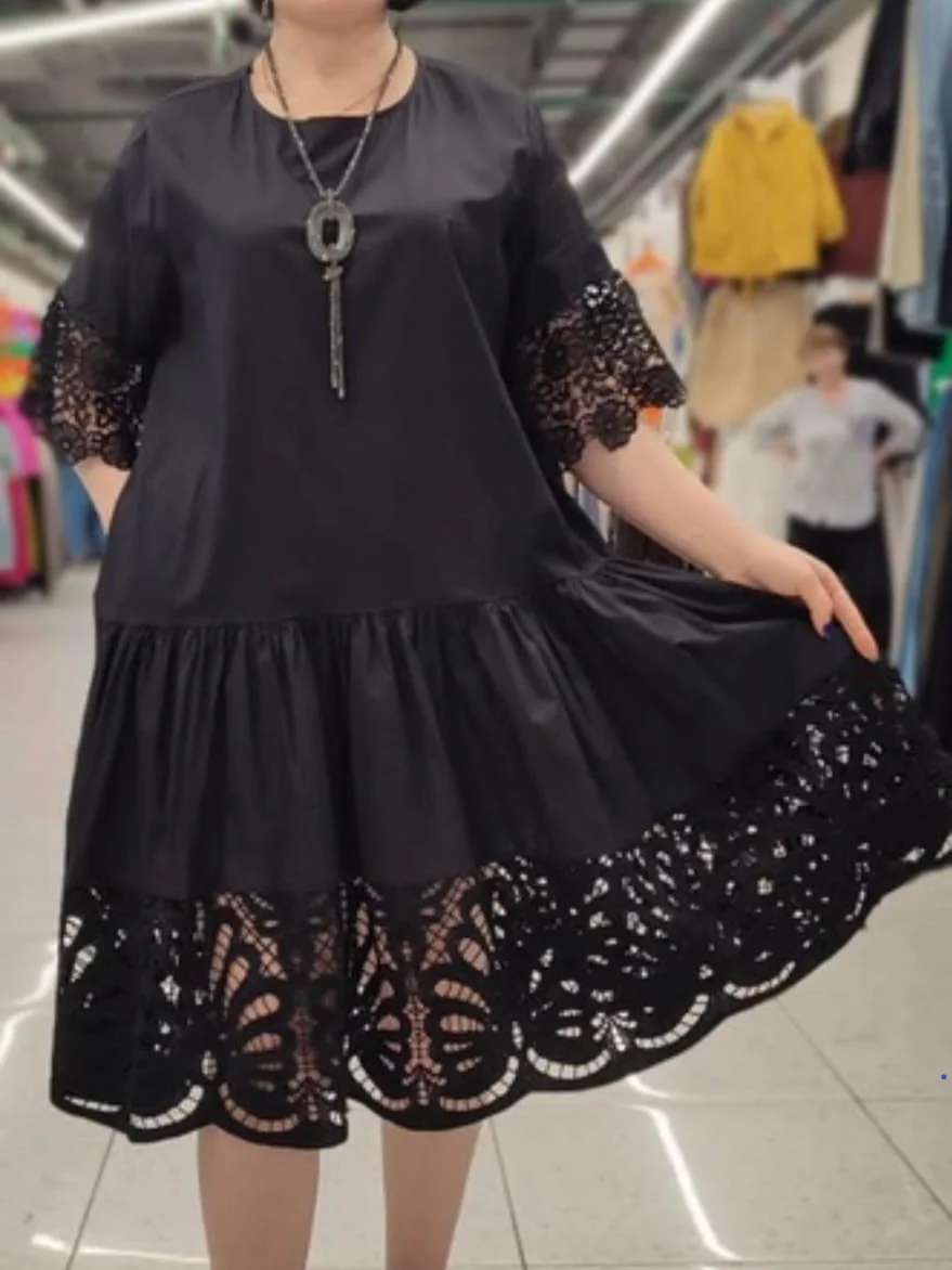 ModaFesta - asymmetric-lace-black-dress-