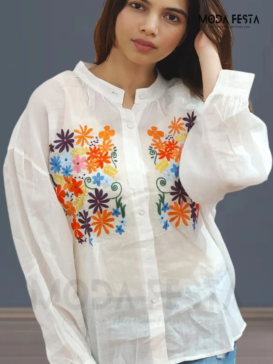 Embroidered Linen Top
