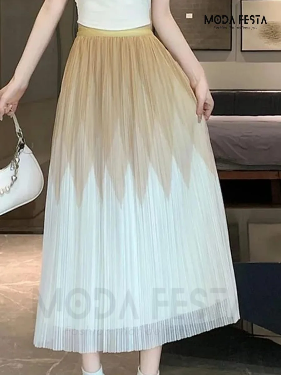 ModaFesta - stylish-pleated-skirt-beige