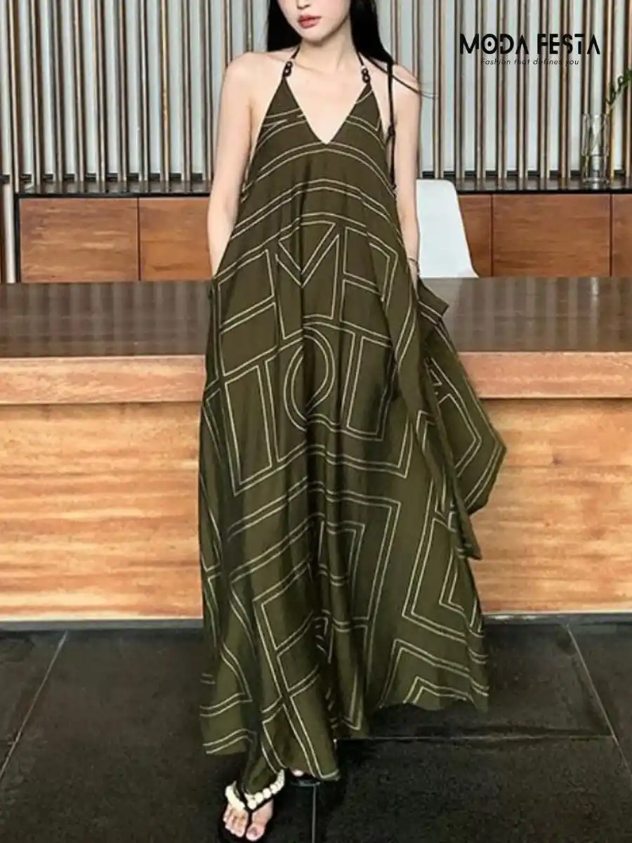 ModaFesta - stylish-green-printed-halter-neck-dress