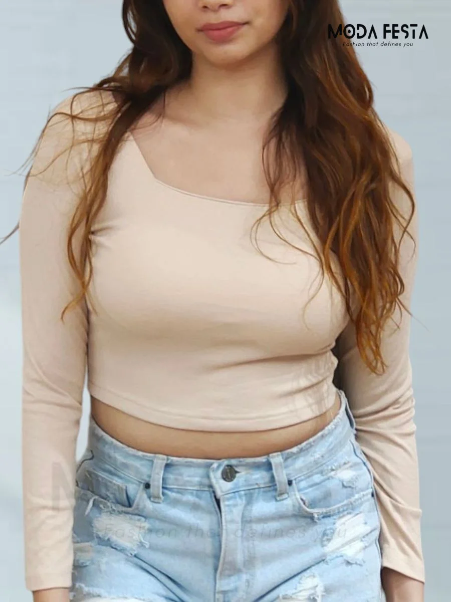 ModaFesta - square-neck-crop-top-beige