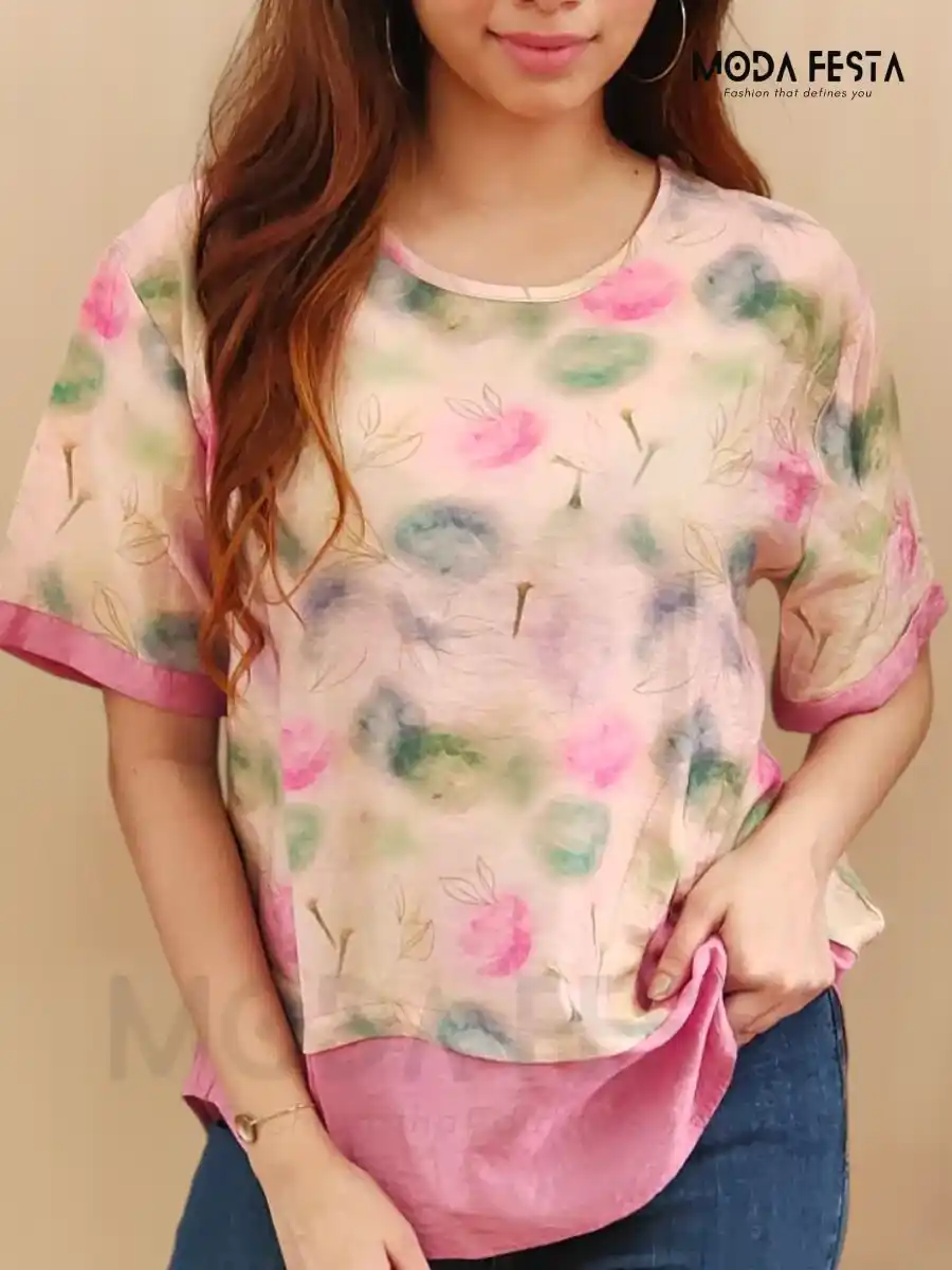 ModaFesta - floral-printed-top-pink