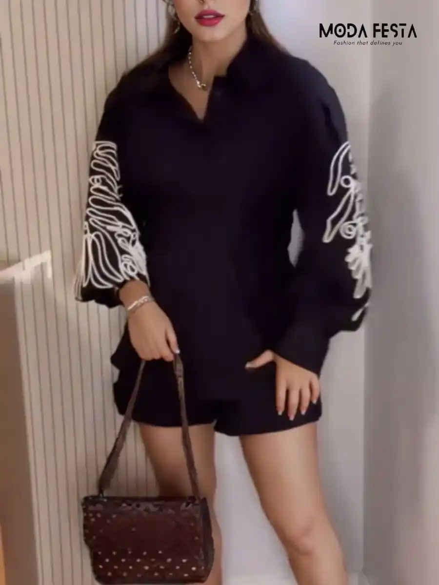 Embellished Shirt With Shorts Coord Set