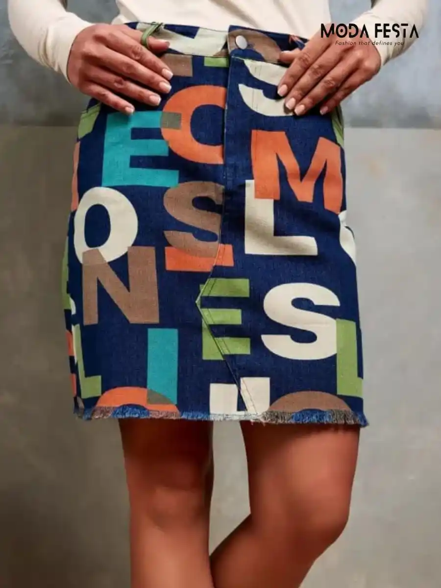 ModaFesta - colorfull-print-denim-skirt-blue