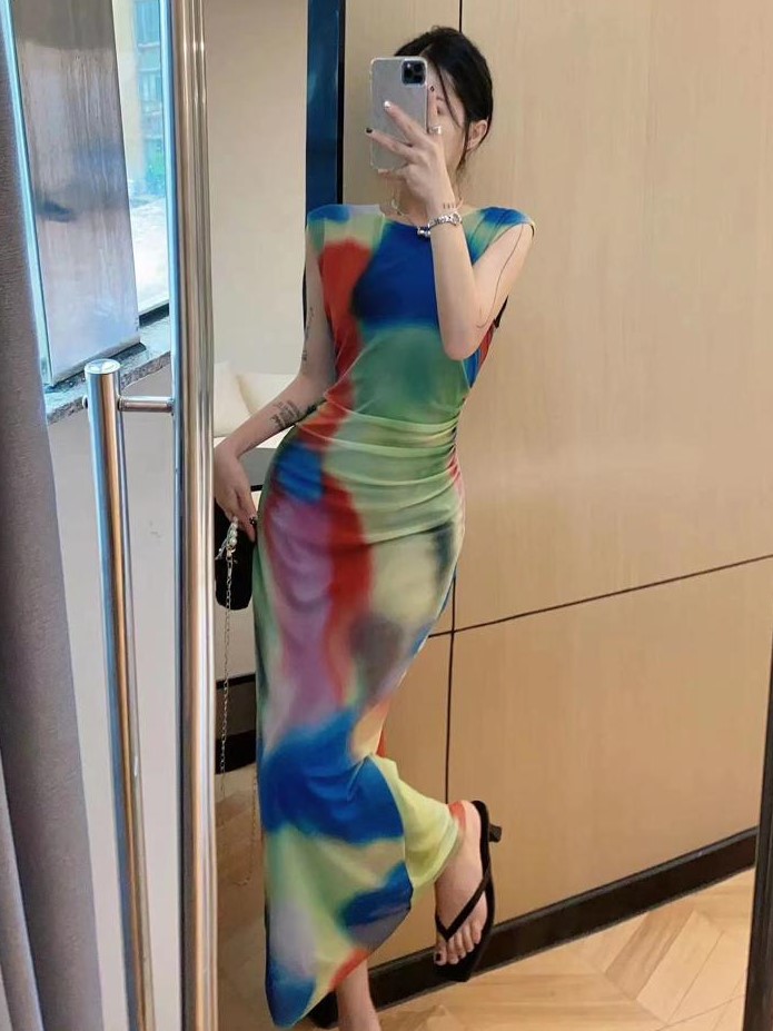 ModaFesta - tie-dye-power-net-dress-multicolour