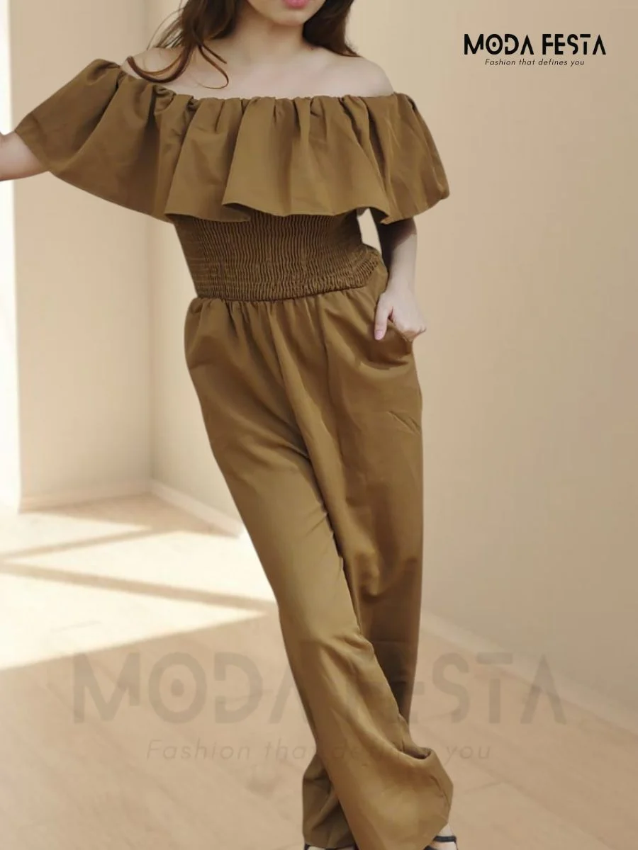 ModaFesta - off-shoulder-jumpsuit-brown