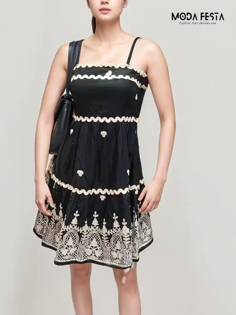 Stylish Embroidered Short Dress