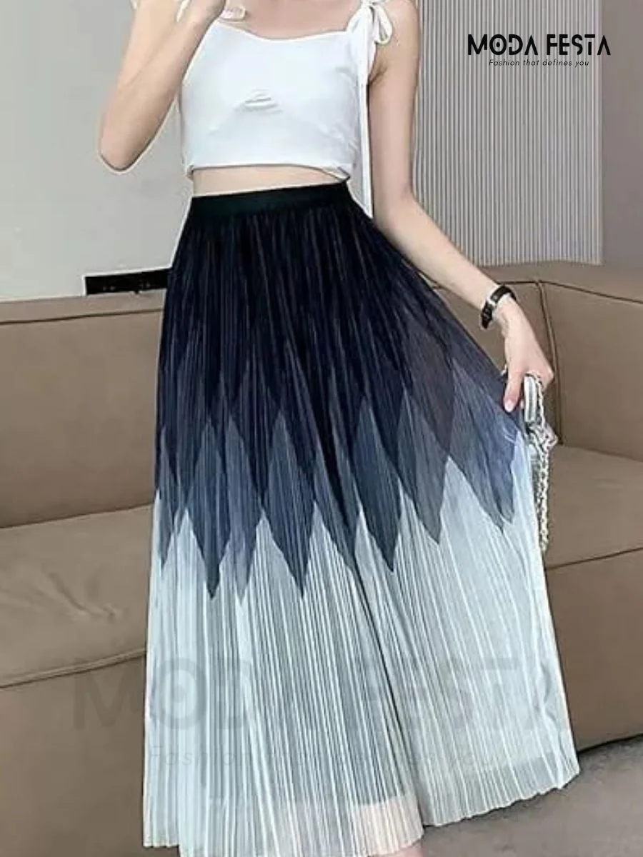 ModaFesta - stylish-pleated-skirt-navy-blue