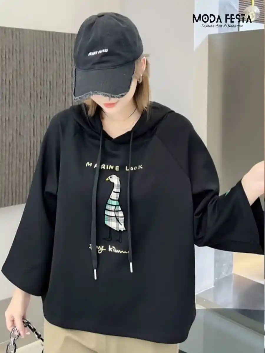 ModaFesta - elegant-style-hoodied-t-shirt-black