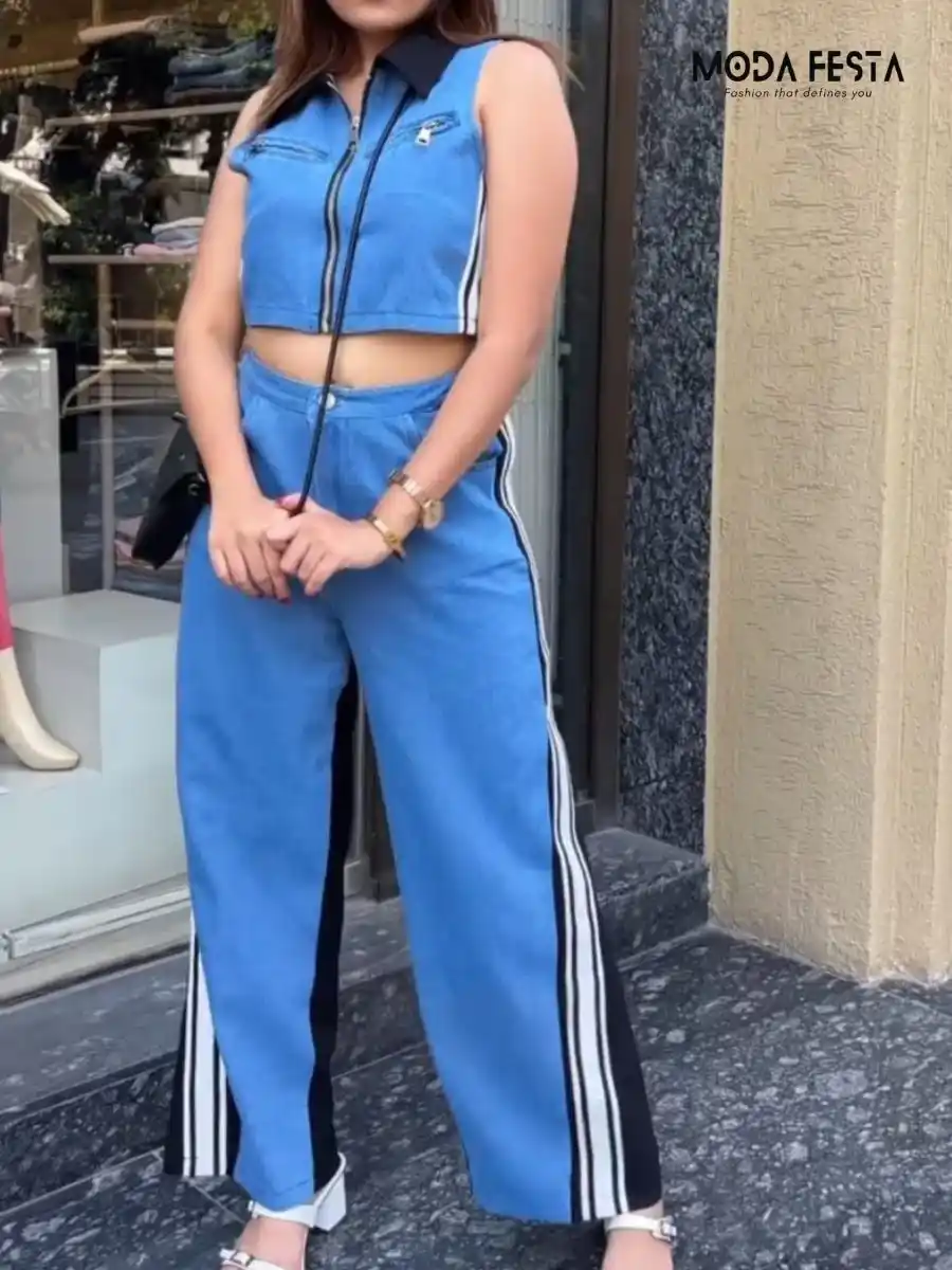 ModaFesta - elegant-denim-coord-set-blue