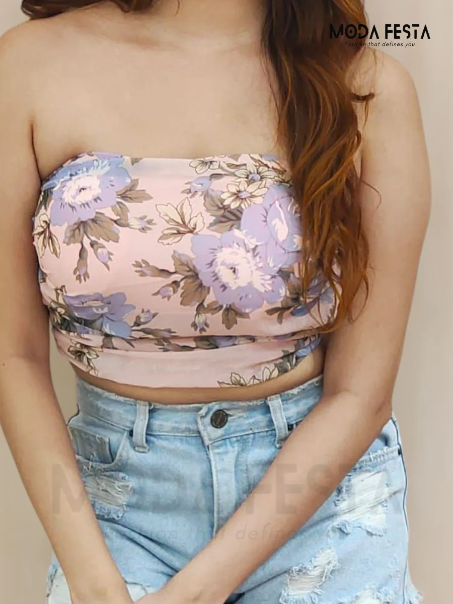 ModaFesta - stylish-floral-print-tube-top-pink