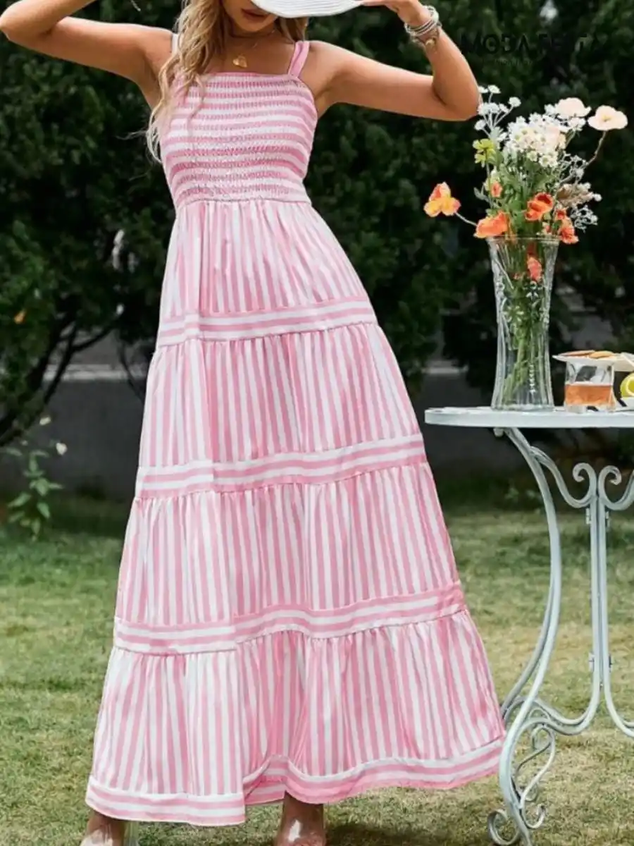 ModaFesta - elegant-striped-dress-pink