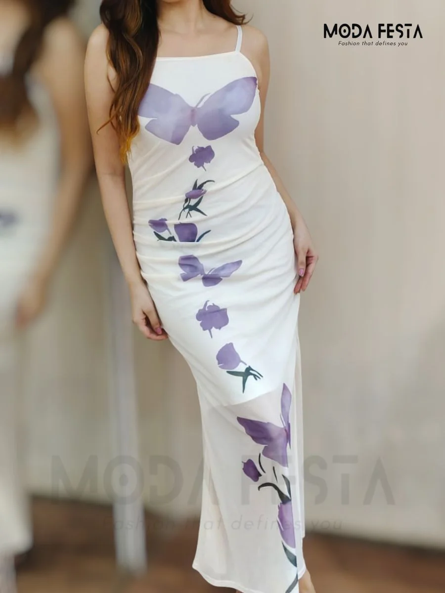 Printed Mesh Bodycon Dress