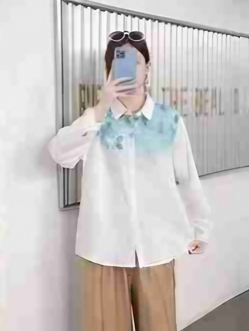 ModaFesta - leaf-prnted-cotton-shirt-white