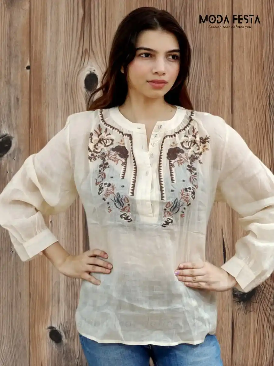 Embroidered Linen Top