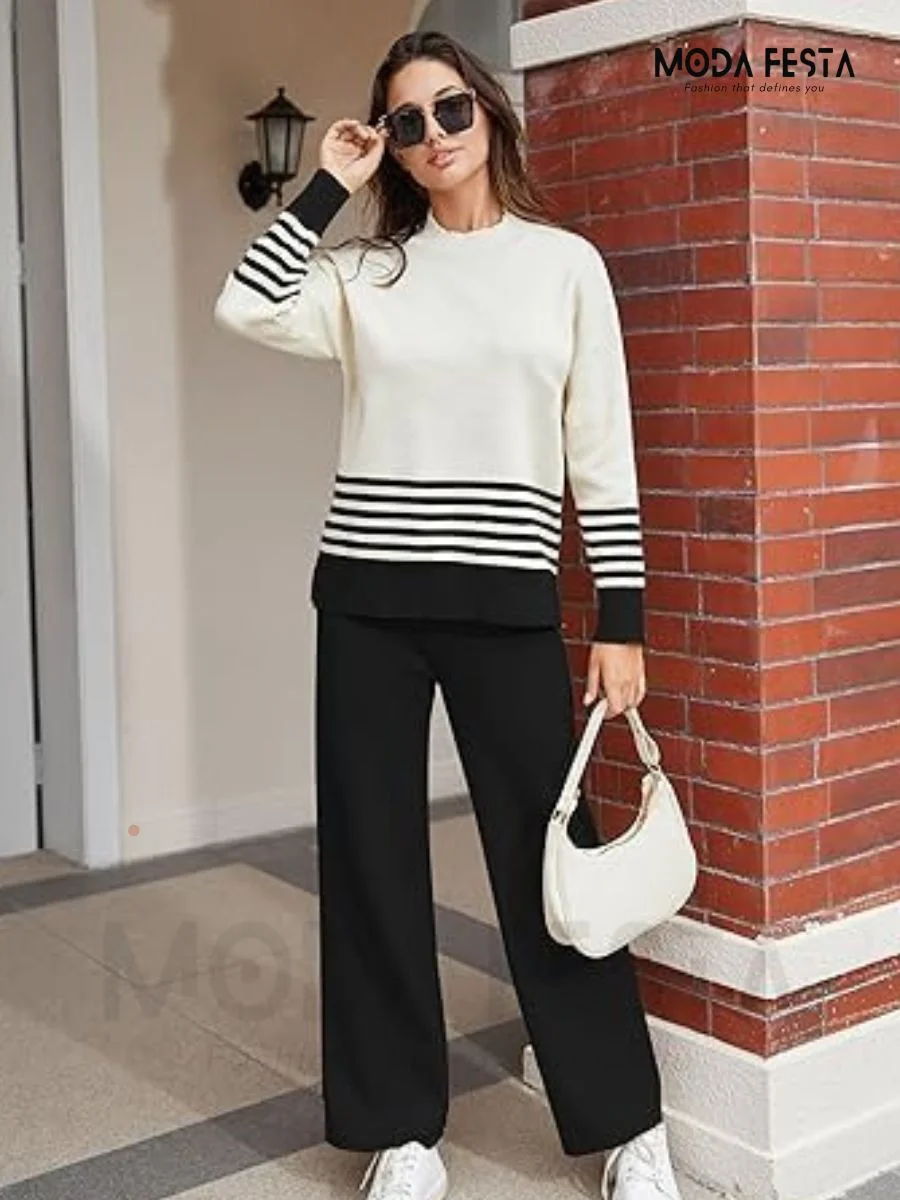 ModaFesta - stripe-knitted-coord-set-black