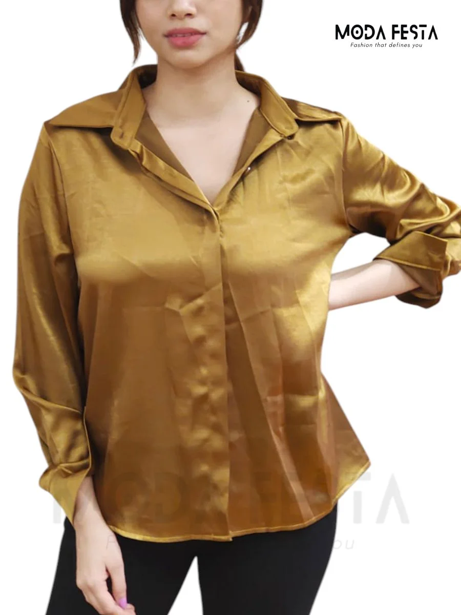 ModaFesta - golden-shiny-satin-shirt-gold